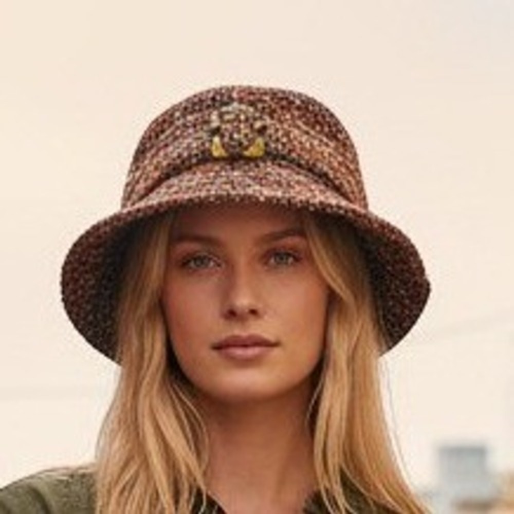 Vintage Style Autumn Tweed Bucket Hat with Tortoiseshell Buckle 90s style